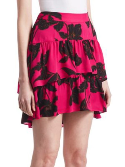 Shop A.l.c Baxter Silk Mini Skirt In Hot Pink Black