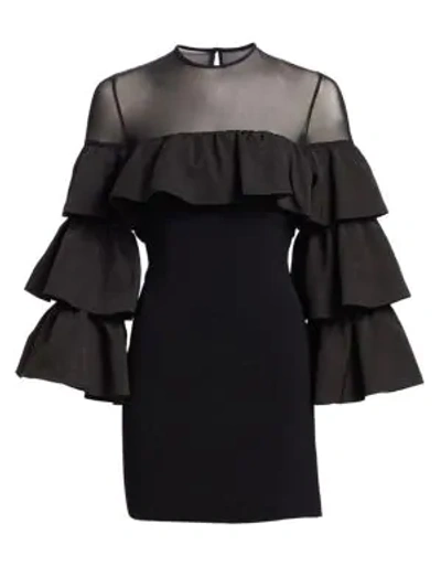 Shop Cinq À Sept Valentina Tiered Sleeve Mini Dress In Black