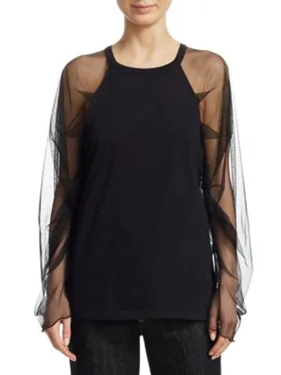 Shop See By Chloé Tulle Sleeve T-shirt In Black