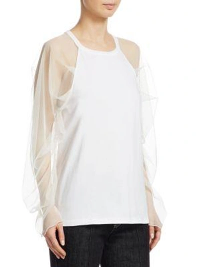 Shop See By Chloé Tulle Sleeve T-shirt In Black
