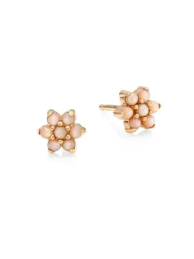 Shop Ginette Ny Fallen Sky Pink Mother-of-pearl Star Stud Earrings In Rose Gold
