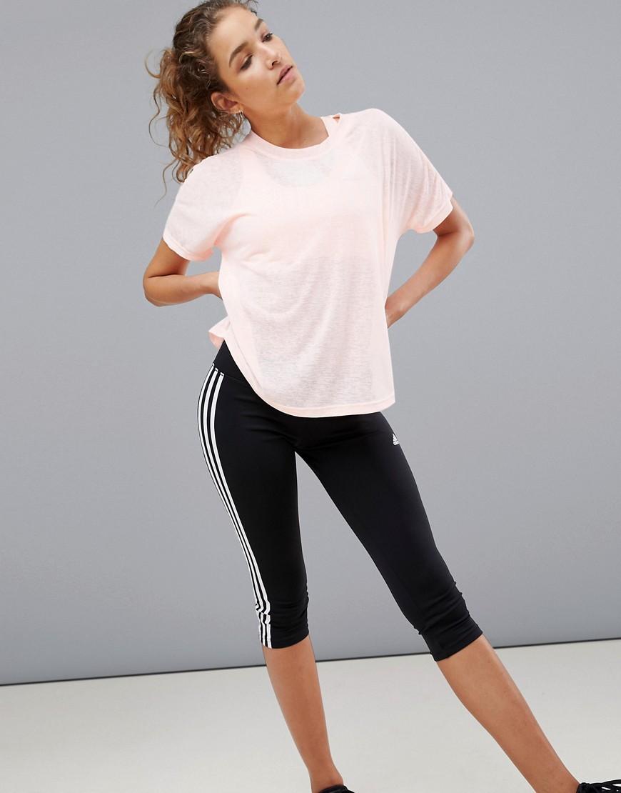 adidas training three stripe capri leggings in black