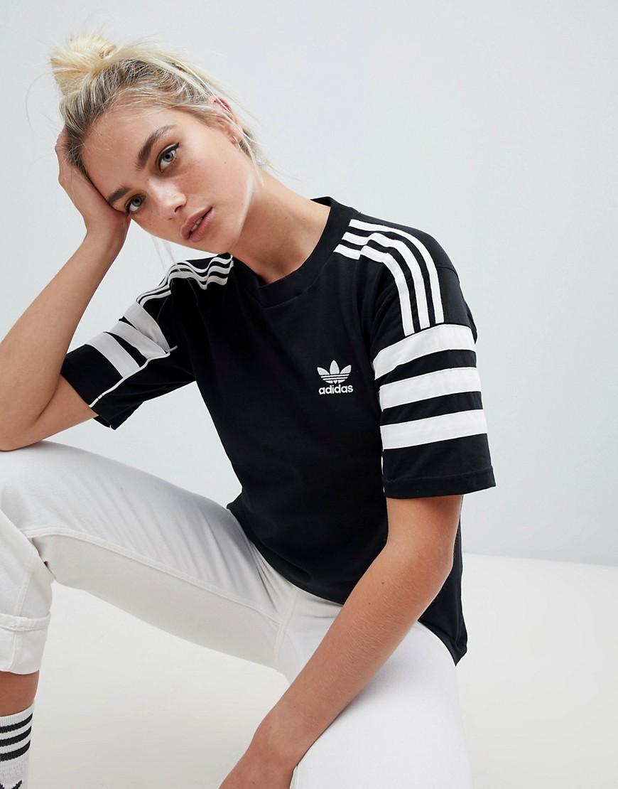 Adidas Originals Authentic Three Stripe Sleeve T-shirt In Black - Multi |  ModeSens