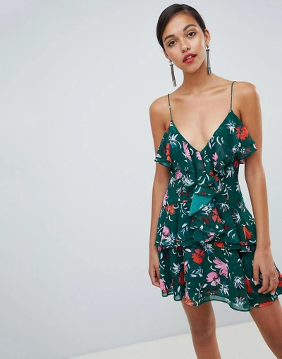 Shop C/meo Collective C/meo Floral Ruffle Mini Dress - Green