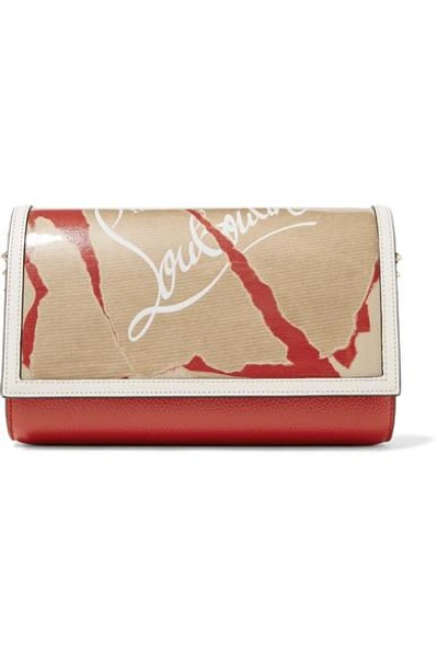 Shop Christian Louboutin Paloma Kraft Spiked Printed Textured-leather And Pvc Clutch In Red