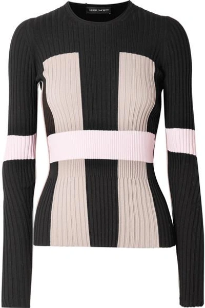 Shop Narciso Rodriguez Color-block Ribbed Stretch-knit Sweater In Black