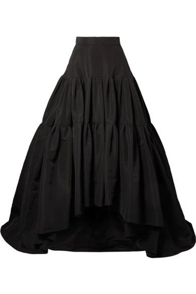 Shop Reem Acra Tiered Silk-faille Maxi Skirt In Black