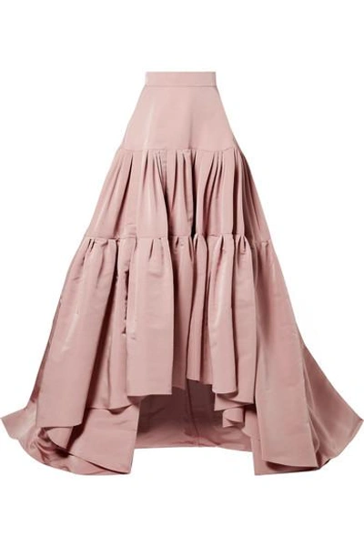 Shop Reem Acra Tiered Silk-faille Maxi Skirt