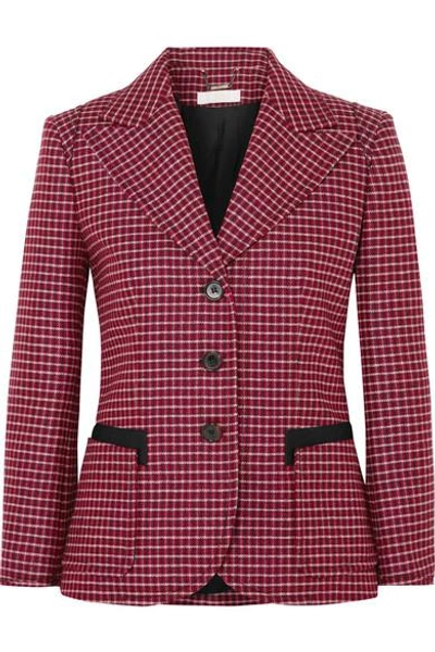 Shop Chloé Canvas-trimmed Checked Wool-blend Blazer In Red