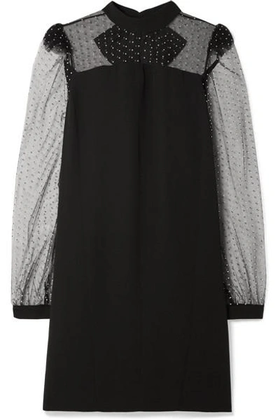 Shop Givenchy Embellished Tulle-trimmed Crepe Mini Dress In Black