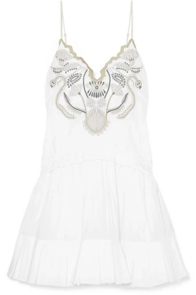 Shop Chloé Ruffled Embroidered Cotton-voile Mini Dress In White