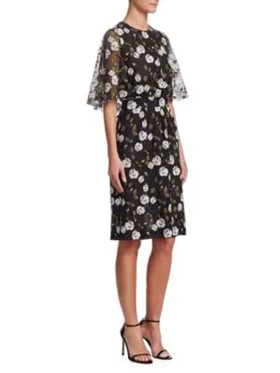 Shop Giambattista Valli Flutter Embroidered Floral Sheath Dress In Black