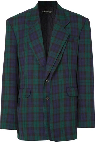 Shop Y/project Oversized Plaid Twill Blazer In Emerald