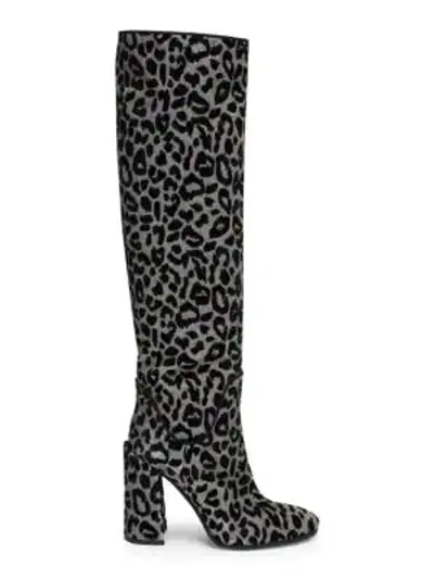 Shop Dolce & Gabbana Leopard Block Heel Tall Boots In Silver Black