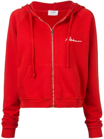 Shop Re/done Zipped Logo Hoodie - Red