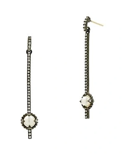 Shop Freida Rothman Cultured Freshwater Pearl Textured Linear Drop Earrings In Black