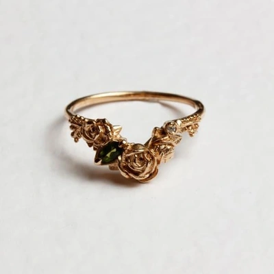 Lee Renee Rose Smaller Chevron Ring Diamond & Tourmaline – Rose Gold