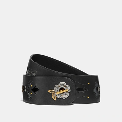 Shop Coach Tea Rose Chain Belt With Snake Detail In Black