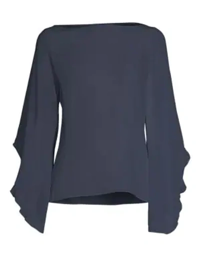 Shop Bailey44 Thesis Silk Ruffle Top In Midnight Blue