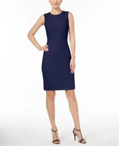 Shop Calvin Klein Scuba Crepe Sheath Dress, Regular & Petite Sizes In Indigo