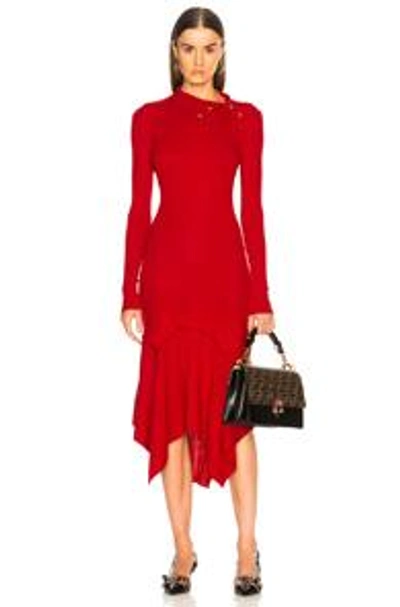 Shop Stella Mccartney Handkerchief Hem Long Sleeve Midi Dress In Red. In Lover Red