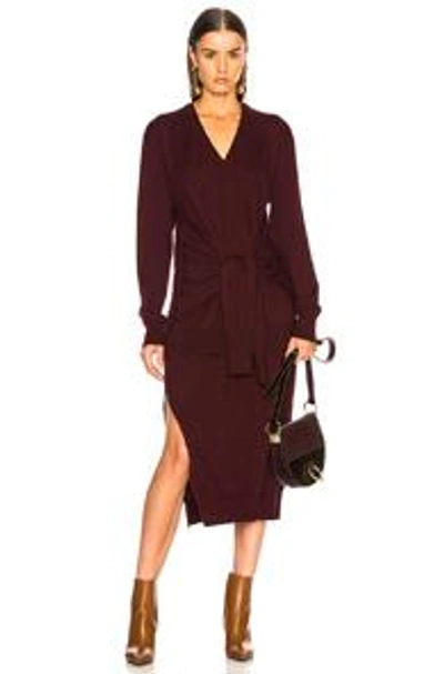 Shop Chloé Chloe Light Wool Knit Tied Waist Dress In Red. In Burnt Mahogany