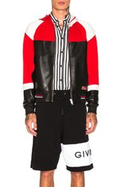 Shop Givenchy Perforated Leather Felpa Hoodie In Black,red,white