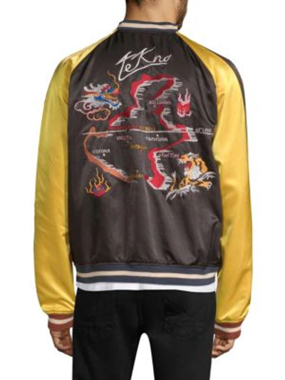 Shop Diesel Satin Dragon Embroidery Bomber Jacket In Black