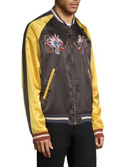 Shop Diesel Satin Dragon Embroidery Bomber Jacket In Black