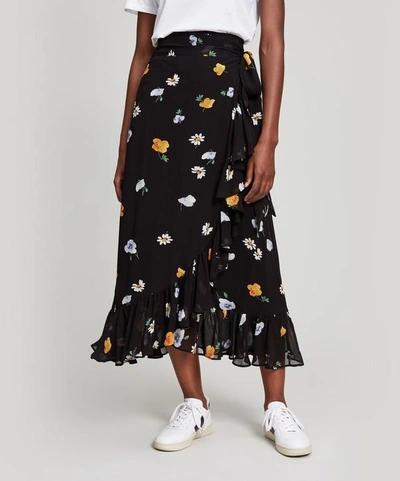 Shop Ganni Dainty Georgette Wrap Skirt In Black