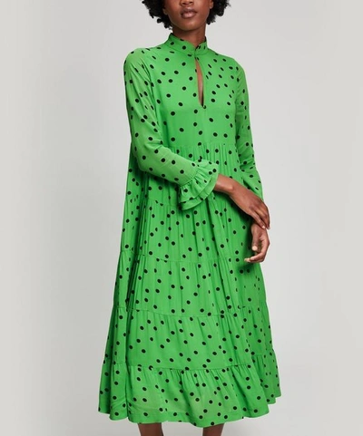 Shop Ganni Dainty Georgette Dress In Green