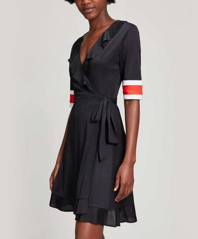 Ganni Striped Cuff Wrap Dress In Black | ModeSens