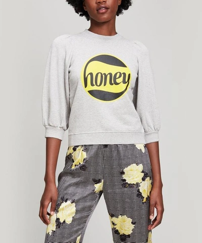 Ganni Honey Puff-sleeve Sweatshirt In Blue | ModeSens
