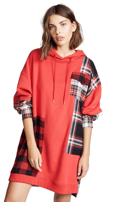 Shop Mcq By Alexander Mcqueen Patched Hoodie Dress In Riot Red