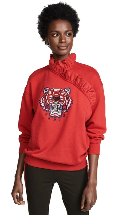 Shop Kenzo Tiger Ruffle Sweatshirt In Medium Red