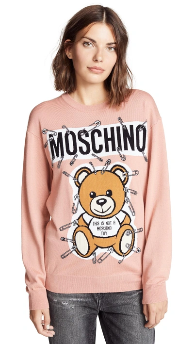 Shop Moschino Safety Pin Bear Sweater In Peach
