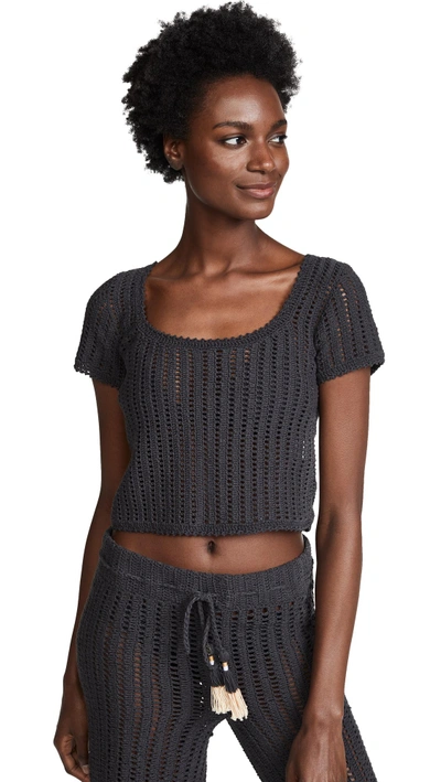 Shop She Made Me Sita Cotton Crochet Top In Charcoal