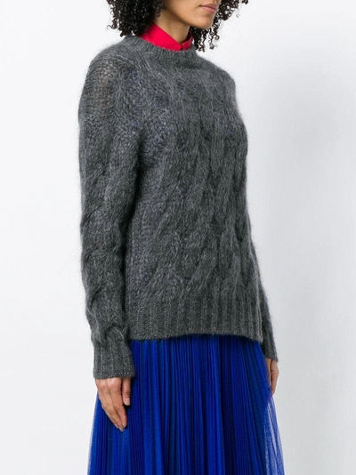 Shop Prada Cable Knit Jumper In Grey