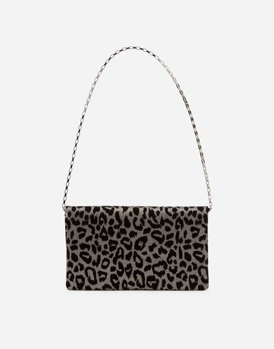 Shop Dolce & Gabbana Dg Girls Clutch In Lurex Jacquard Fabric And Leopard-print Velvet In Silver