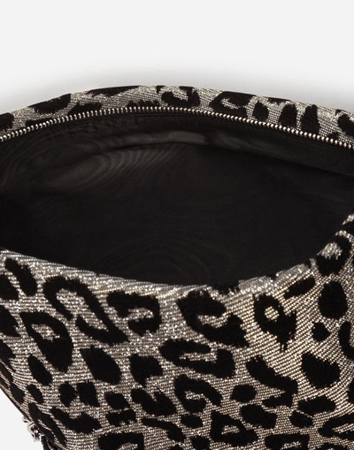 Shop Dolce & Gabbana Dg Girls Clutch In Lurex Jacquard Fabric And Leopard-print Velvet In Silver