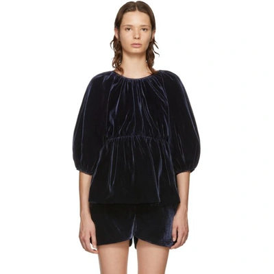 Shop Cecilie Bahnsen Ssense Exclusive Navy Velvet Amo Blouse