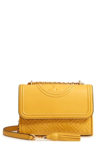 Shop Tory Burch Small Fleming Leather Convertible Shoulder Bag - Yellow In Daylily