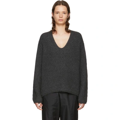 Shop Acne Studios Grey Deborah V-neck Sweater In Dark Grey