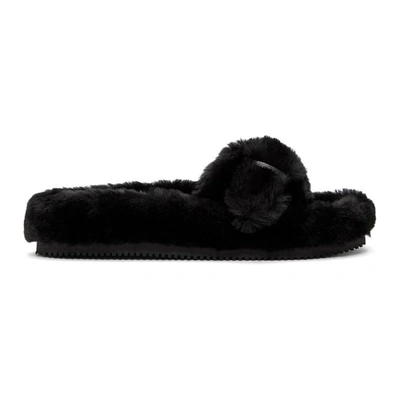 Shop Alexander Wang Black Bee Shearling Slippers In 001 Black