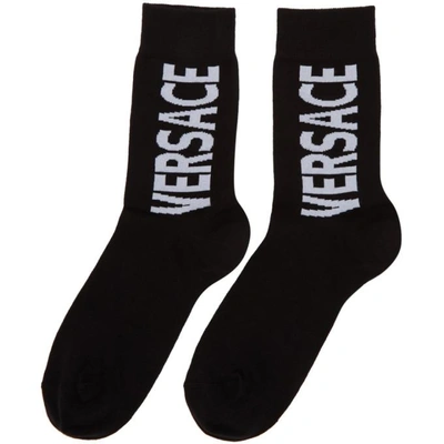 Shop Versace Black And White Big Socks In I463 Nero/b