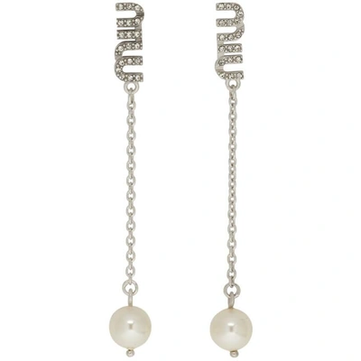 Shop Miu Miu Silver Crystal Earrings In F0qcd Cream