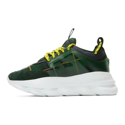 Shop Versace Green And Yellow Plaid Chain Reaction Sneakers In Dvy Plaid