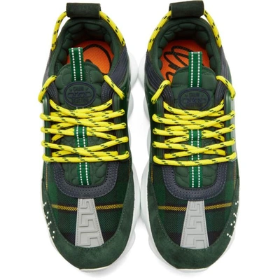 Shop Versace Green And Yellow Plaid Chain Reaction Sneakers In Dvy Plaid