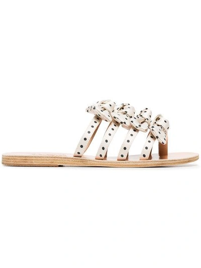 Shop Ancient Greek Sandals White And Black Hara Satin And Leather Sandals In Pois Black