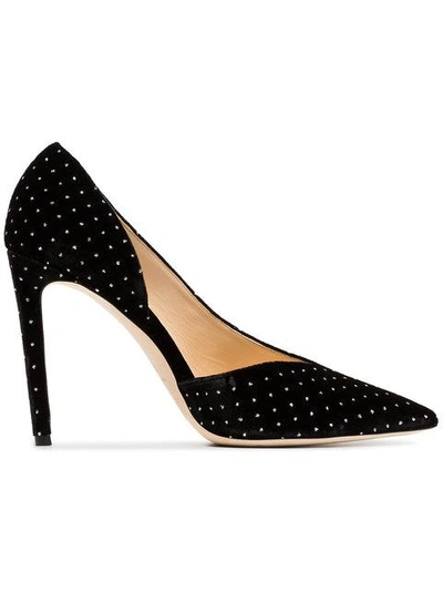 Shop Jimmy Choo Black Sophia 100 Velvet Crystal Pumps